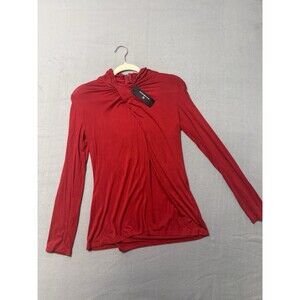 Worthington Womens Red Top Ruffle Overlay Long Sleeve Size 8 stretchy NWT